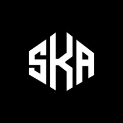 Obraz premium SKA letter logo design with polygon shape. SKA polygon and cube shape logo design. SKA hexagon vector logo template white and black colors. SKA monogram, business and real estate logo.