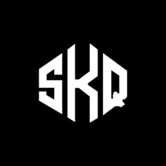 SKQ letter logo design with polygon shape. SKQ polygon and cube shape logo design. SKQ hexagon vector logo template white and black colors. SKQ monogram, business and real estate logo.
