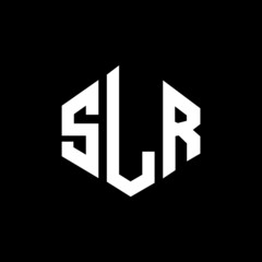 Obraz premium SLR letter logo design with polygon shape. SLR polygon and cube shape logo design. SLR hexagon vector logo template white and black colors. SLR monogram, business and real estate logo.