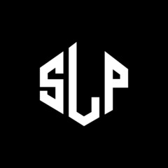 SLP letter logo design with polygon shape. SLP polygon and cube shape logo design. SLP hexagon vector logo template white and black colors. SLP monogram, business and real estate logo.