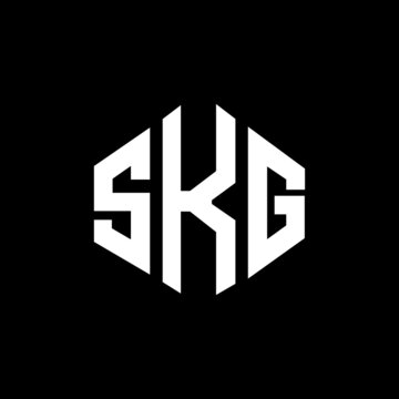 SKG letter logo design with polygon shape. SKG polygon and cube shape logo design. SKG hexagon vector logo template white and black colors. SKG monogram, business and real estate logo.