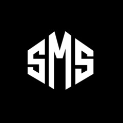 SMS letter logo design with polygon shape. SMS polygon and cube shape logo design. SMS hexagon vector logo template white and black colors. SMS monogram, business and real estate logo.