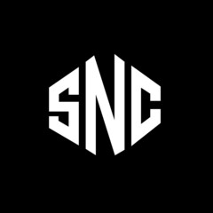 SNC letter logo design with polygon shape. SNC polygon and cube shape logo design. SNC hexagon vector logo template white and black colors. SNC monogram, business and real estate logo.