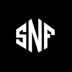 SNF letter logo design with polygon shape. SNF polygon and cube shape logo design. SNF hexagon vector logo template white and black colors. SNF monogram, business and real estate logo.