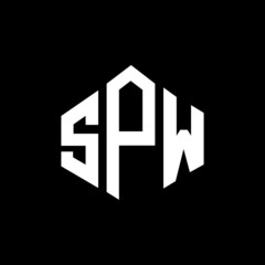 SPW letter logo design with polygon shape. SPW polygon and cube shape logo design. SPW hexagon vector logo template white and black colors. SPW monogram, business and real estate logo.