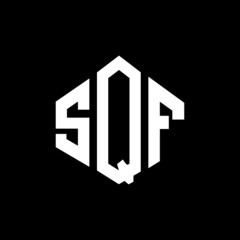 SQF letter logo design with polygon shape. SQF polygon and cube shape logo design. SQF hexagon vector logo template white and black colors. SQF monogram, business and real estate logo.