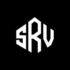 SRV letter logo design with polygon shape. SRV polygon and cube shape logo design. SRV hexagon vector logo template white and black colors. SRV monogram, business and real estate logo.
