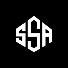 SSA letter logo design with polygon shape. SSA polygon and cube shape logo design. SSA hexagon vector logo template white and black colors. SSA monogram, business and real estate logo.