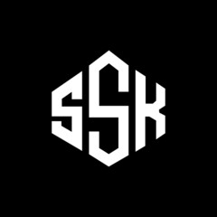 SSK letter logo design with polygon shape. SSK polygon and cube shape logo design. SSK hexagon vector logo template white and black colors. SSK monogram, business and real estate logo.