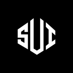 Fototapeta premium SUI letter logo design with polygon shape. SUI polygon and cube shape logo design. SUI hexagon vector logo template white and black colors. SUI monogram, business and real estate logo.