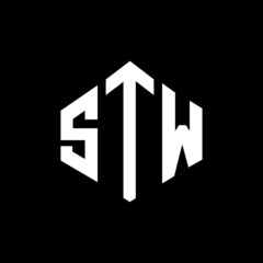 STW letter logo design with polygon shape. STW polygon and cube shape logo design. STW hexagon vector logo template white and black colors. STW monogram, business and real estate logo.