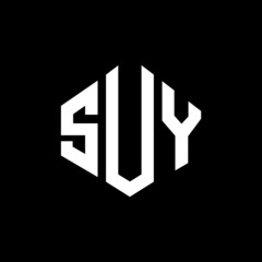 SUY letter logo design with polygon shape. SUY polygon and cube shape logo design. SUY hexagon vector logo template white and black colors. SUY monogram, business and real estate logo.