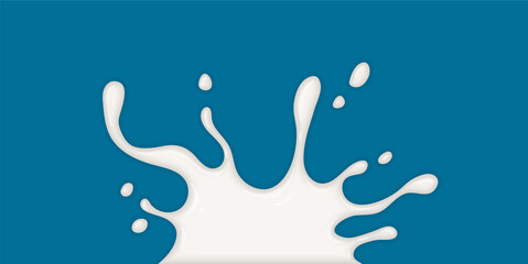 Milk splash. Realistic milky splashes and drops of dairy drink or yoghurt isolated on blue background. Eps10 vector illustration.