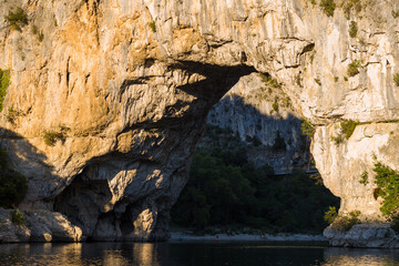 The rocky arch of Pont dArc in the Ardeche gorges in Europe, France, Ardeche, in summer, on a sunny day.