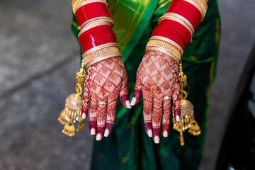 Indian bride's wedding henna mehendi mehndi hands close up