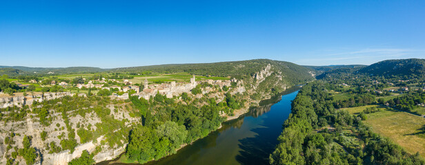 The town of Aigueze in Europe, France, Ardeche, in summer, on a sunny day.