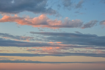 Beautiful cloudy sky at sunset. Colorful clouds.