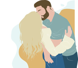 Obraz premium Lovers hug and kiss. Romantic couple. Vector illustration