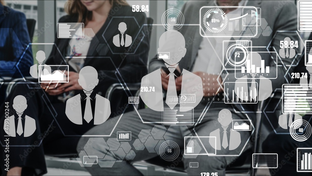 Poster human resources recruitment and people networking conceptual . modern graphic interface showing prof