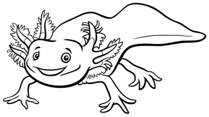 cartoon axolotl animal character coloring book page