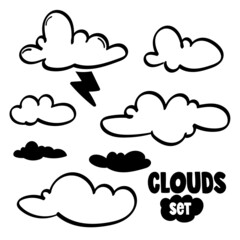 Hand drawn cartoon clouds and thunder.