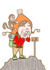 山頂でヤッホーと叫ぶ登山女子