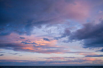 Fototapeta premium The sunset over the sea in Europe, France, Occitanie, Herault, in summer, on a sunny day.
