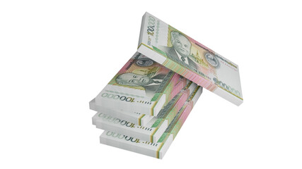 Laos kip isolated on white background, 3D illustration, Stacks, LAK money stack.