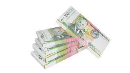 Laos kip isolated on white background, 3D illustration, Stacks, LAK money stack.