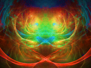 Imagen de arte digital abstracto consistente en líneas elípticas entrelazadas rodeadas de manchas en colores cálidos formando una especie de tunel simétrico produciendo energía.