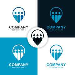 pin people location group or forum logo with map symbol icon for community, business team, social, teamwork, office