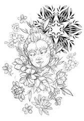 many different colors buddha sketch for tattoo in graphics