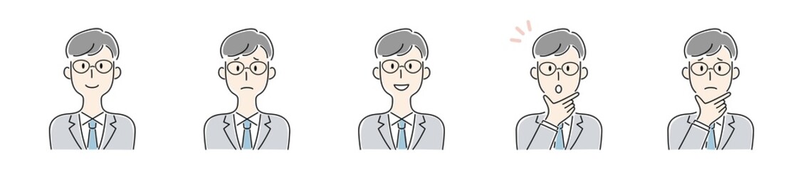 手描き風・様々な表情をする男性のベクターイラスト