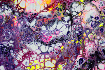 Abstract hand painted background, close-up fragment, liquid acrylic painting on canvas. Contemporary or modern art.