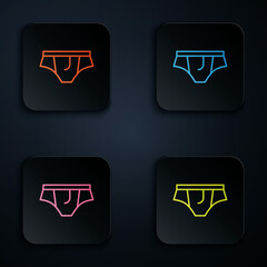 Fototapeta premium Color neon line Underwear icon isolated on black background. Set icons in square buttons. Vector Illustration