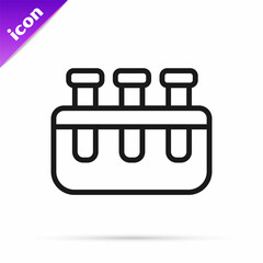 Black line Test tube and flask chemical laboratory test icon isolated on white background. Laboratory glassware sign. Vector