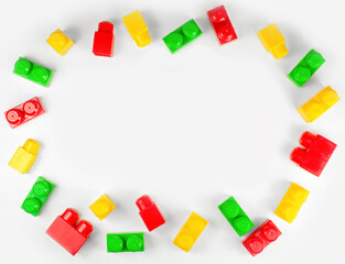 colorful blocks on white background with copy space. kids toys