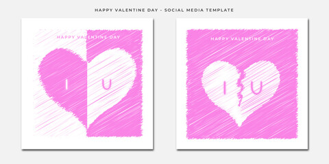 I love you card with scribble pink and white hearth for social media template vector design   