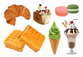 Set of colorful cartoon bakery and dessert. Vector illustration.
