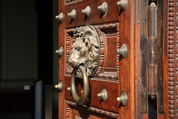 Löwen Türklopfer an antiker Tür