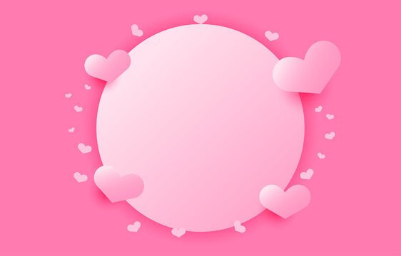 Circle background frame decorated with bright pink hearts, valentines day concept, couple, mother's day, free space love wallpaper illustration vector.