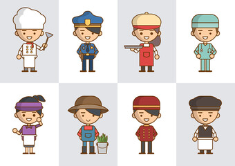 Modern Cartoon character in various jobs for designers