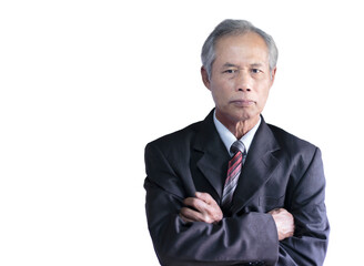 middle aged senior asian businessman on white background