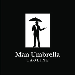 Business man use umbrella silhouette logo vector
