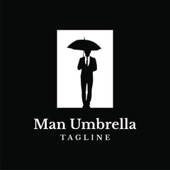 Business man use umbrella silhouette logo vector