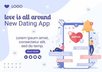 Dating App For a Love Match Brochure Template Flat Design Illustration Editable of Square Background Suitable to Social Media or Valentine Greetings Card