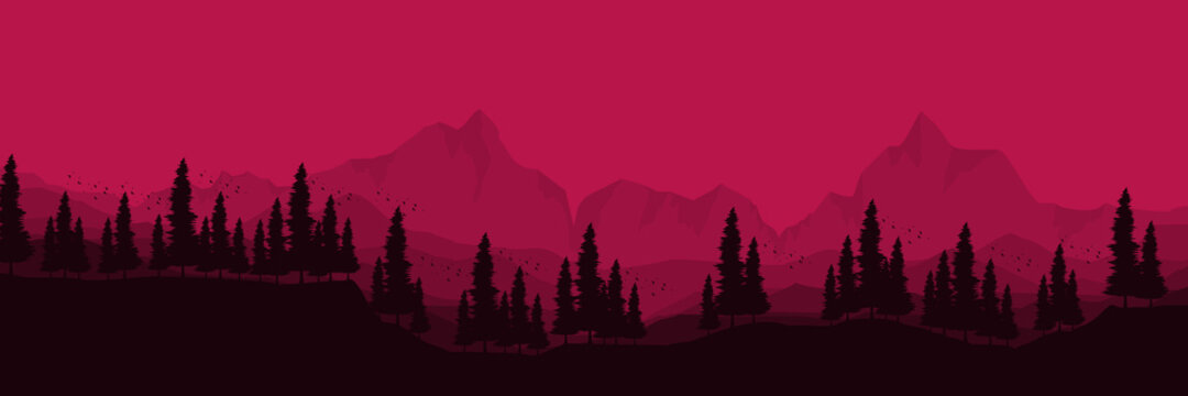 night view mountain landscape vector illustration good for wallpaper, background, backdrop design, and design template