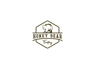 Honey bear logo, silhouette of honey bear vector illustration. 