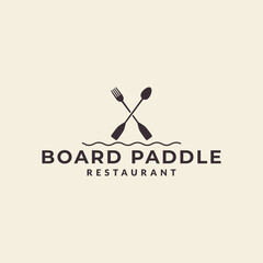 paddle board with restaurant logo vector icon symbol illustration design