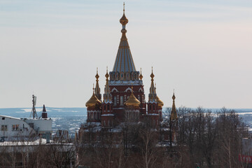 the top of the main cathedral in Izhevsk